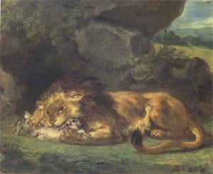 Eugene Delacroix Lion Devouring a Rabbit (mk05) oil painting image